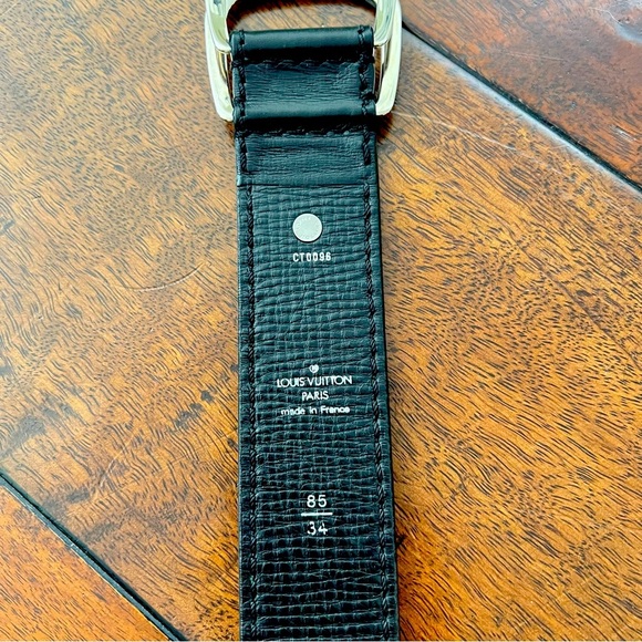 LOUIS VUITTON - Black Double Buckle Belt, Perforated Leather - Like New Cond.